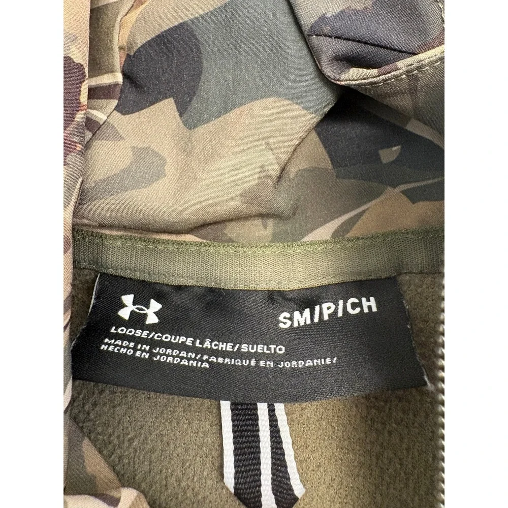 Under Armour Camo Hoodie Pullover Fleece Quarter Zip Men's Small Olive Hunting